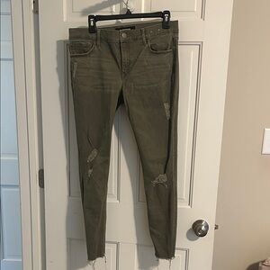 Express Olive Ripped Skinny Jeans